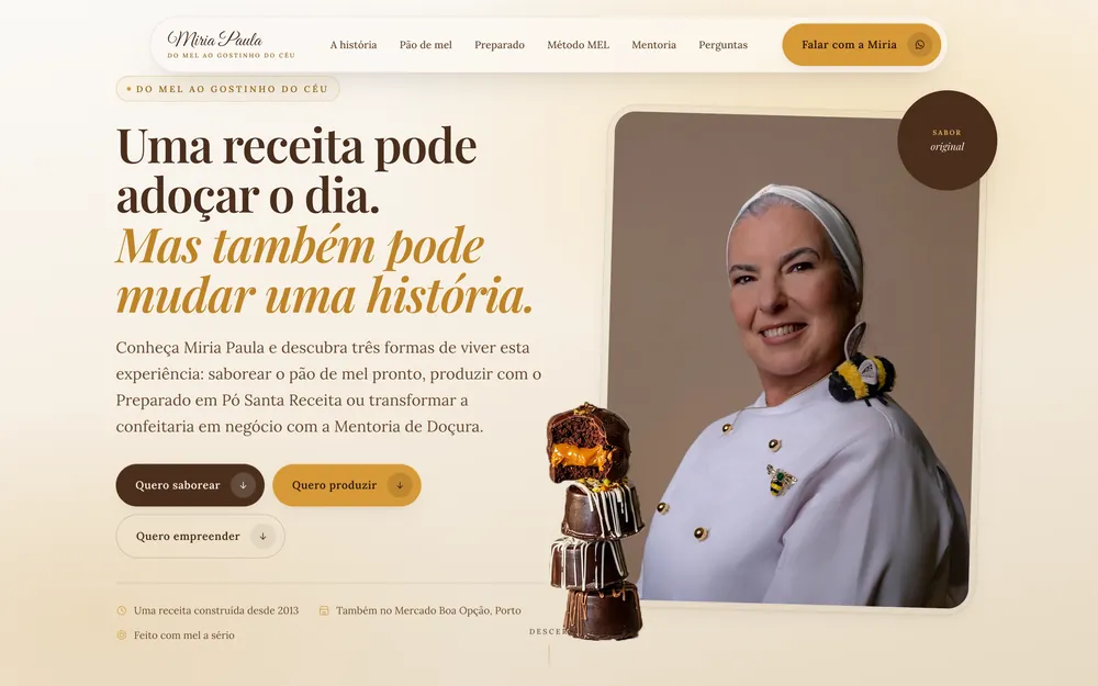 Página inicial do site da Miria Paula
